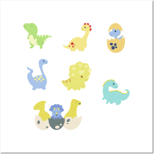 colorful baby dinos sticker pack design Posters and Art